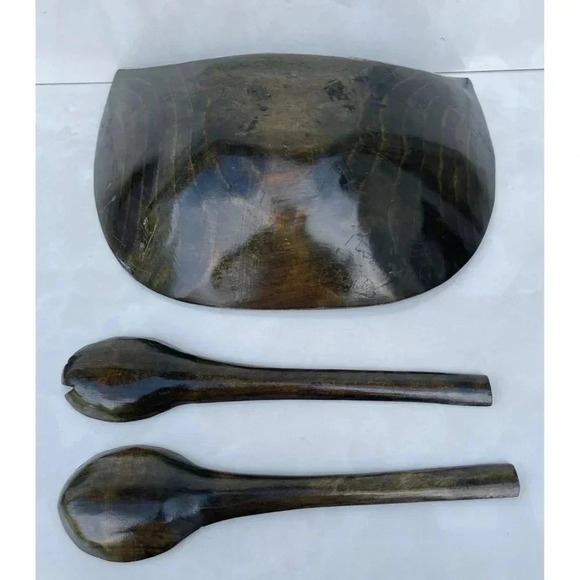 Folk Art Hand Carved Wooden Bowl Serving Utensils Hand Painted Serving Dish - Picture 2 of 11